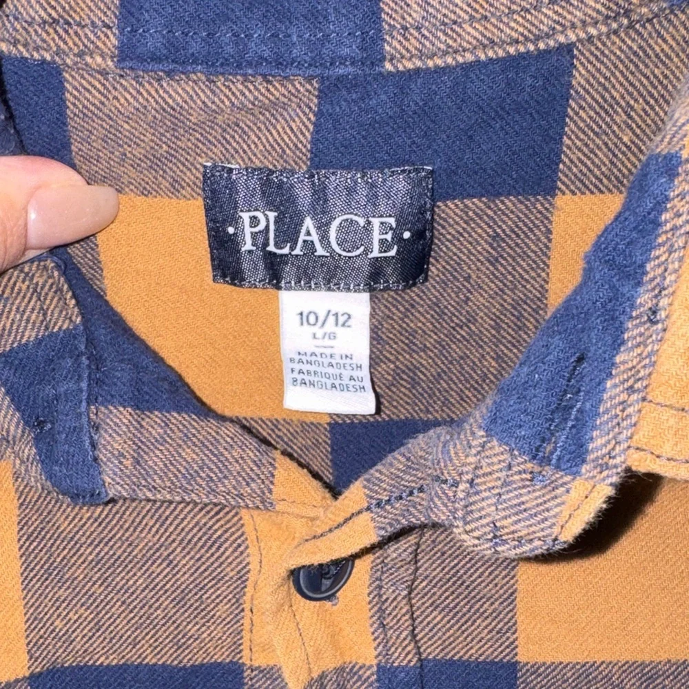 The Children's Place - Navy & Yellow Plaid Button-Down Shirt Size 10/12